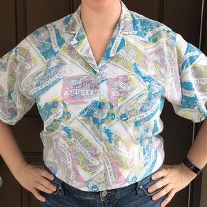 VTG Cigar and Tin print Button Up Blouse - L